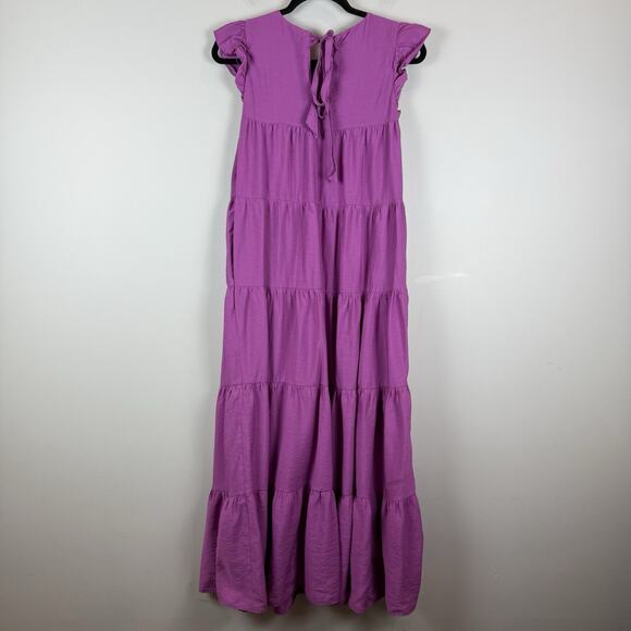 English Factory Maxi Tiered Dress XS Pink Lined Pockets Cottagecore Bohemian - Picture 6 of 8